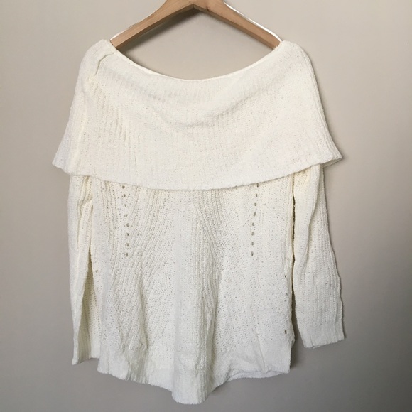 Anthropologie Ivory Off the Shoulder Sweater - Picture 7 of 8